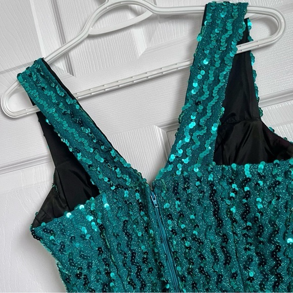 Vintage Flirtations Alfred Angelo Dress green gown sequin women small sexy long - Picture 3 of 11